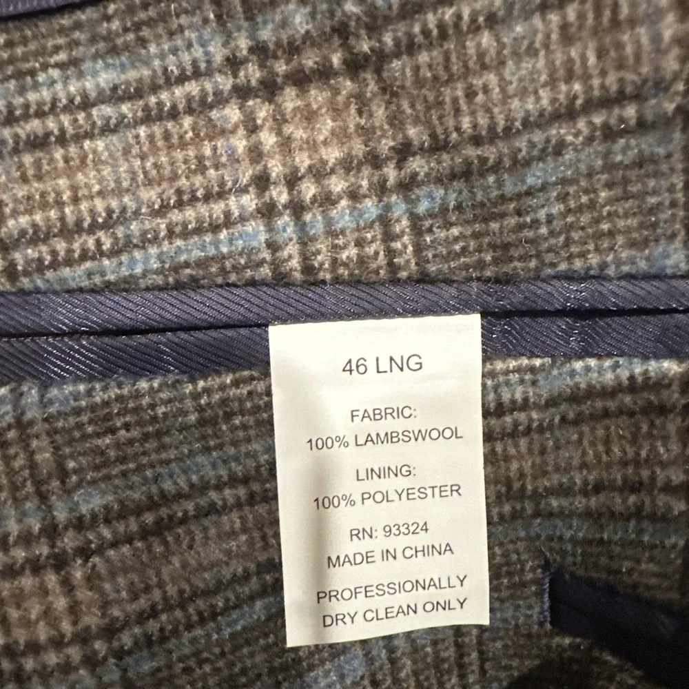 ADOLFO Mens Blazer Sport Coat Casual Two Button Jacket‎ Size 46L Wool Suit Plaid